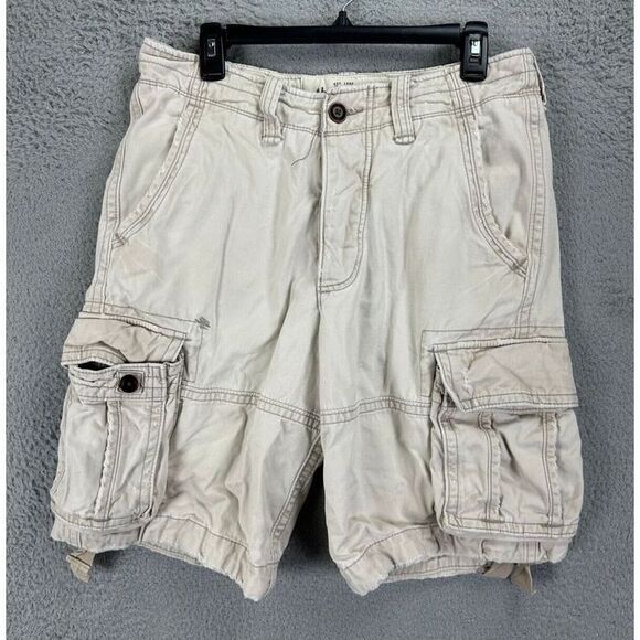 Abercrombie Fitch Cargo Shorts‎ Mens 30 Beige Khakis Chinos Flat Front Pockets - Picture 1 of 8